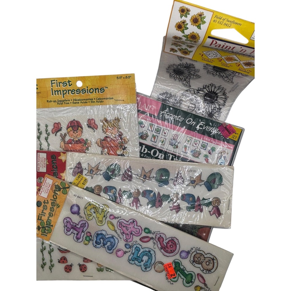 Vintage Rub On Transfers Lot Provo Craft Plaid Delta Garden Birthday Holiday 5pc